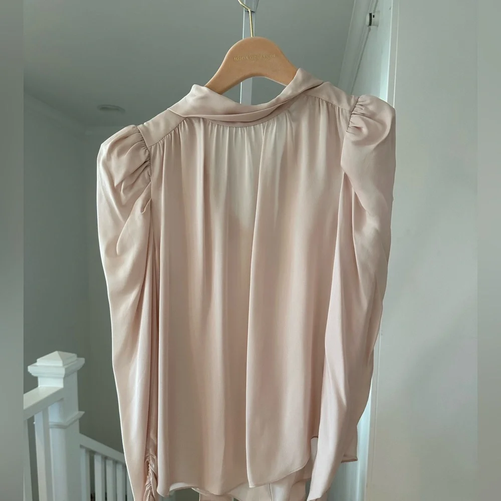 NEW Joie Tie Bow Long Puffed Sleeve Silk Blouse Medium $278 Retail - Picture 7 of 11